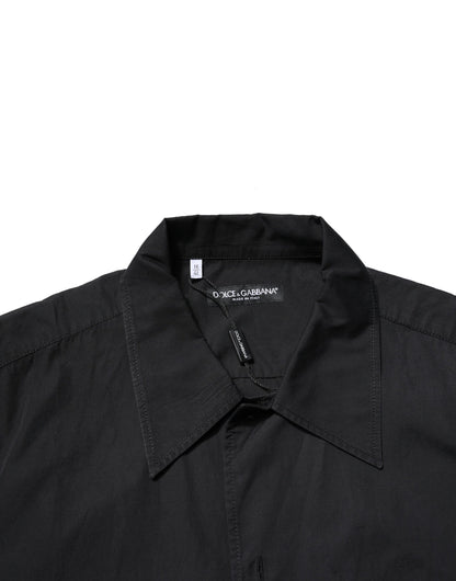 Dolce & Gabbana Black Cotton Short Sleeve Buttoned Casual Shirt