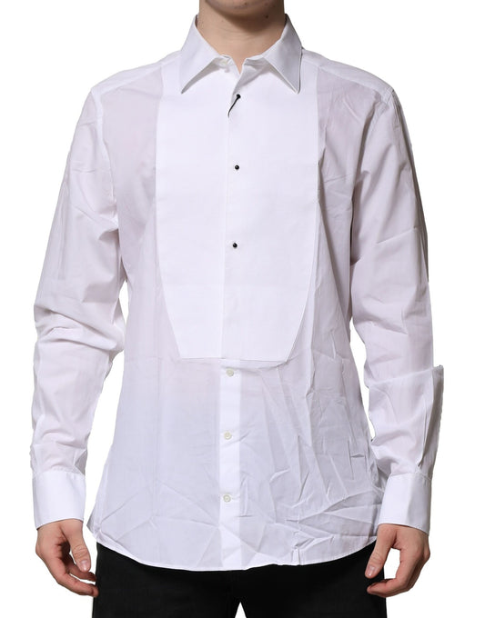 Dolce & Gabbana White Bib Cotton Poplin GOLD Formal Shirt