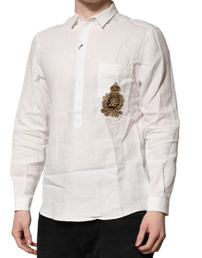 Dolce & Gabbana White DG Crown Embellish Dress Formal Shirt