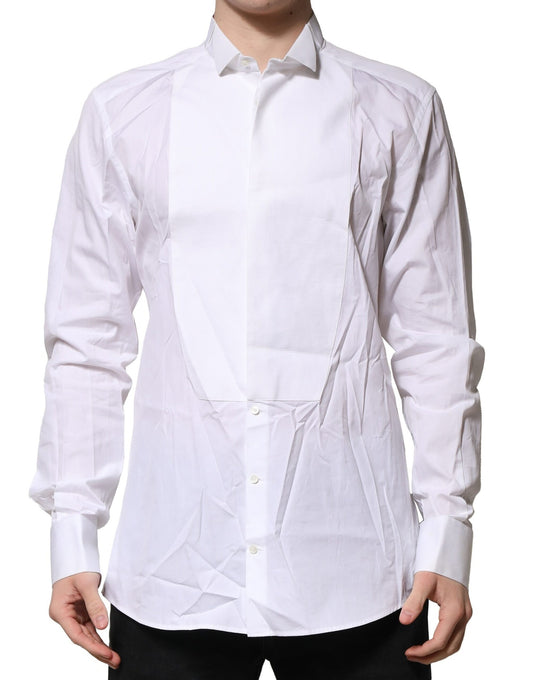 Dolce & Gabbana White GOLD Bib Poplin Dress Men Formal Shirt