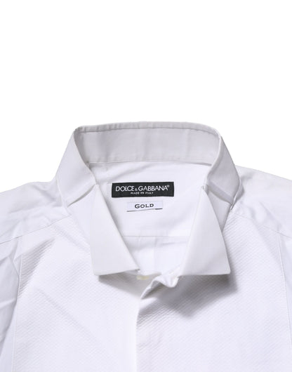 Dolce & Gabbana White GOLD Bib Poplin Dress Men Formal Shirt