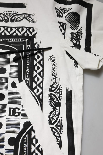 Dolce & Gabbana White Bandana Cotton Men Crew Neck T-shirt