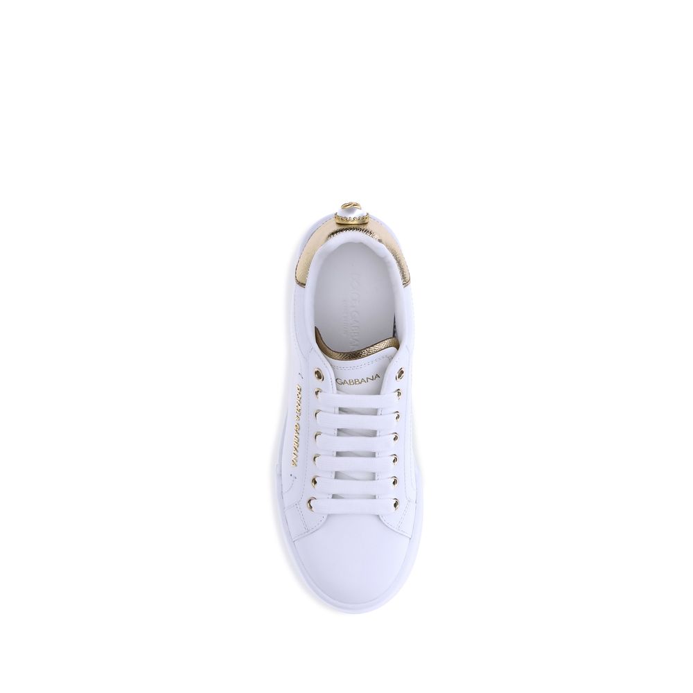 Dolce & Gabbana White Calf Leather Bos Taurus Low Top Sneakers