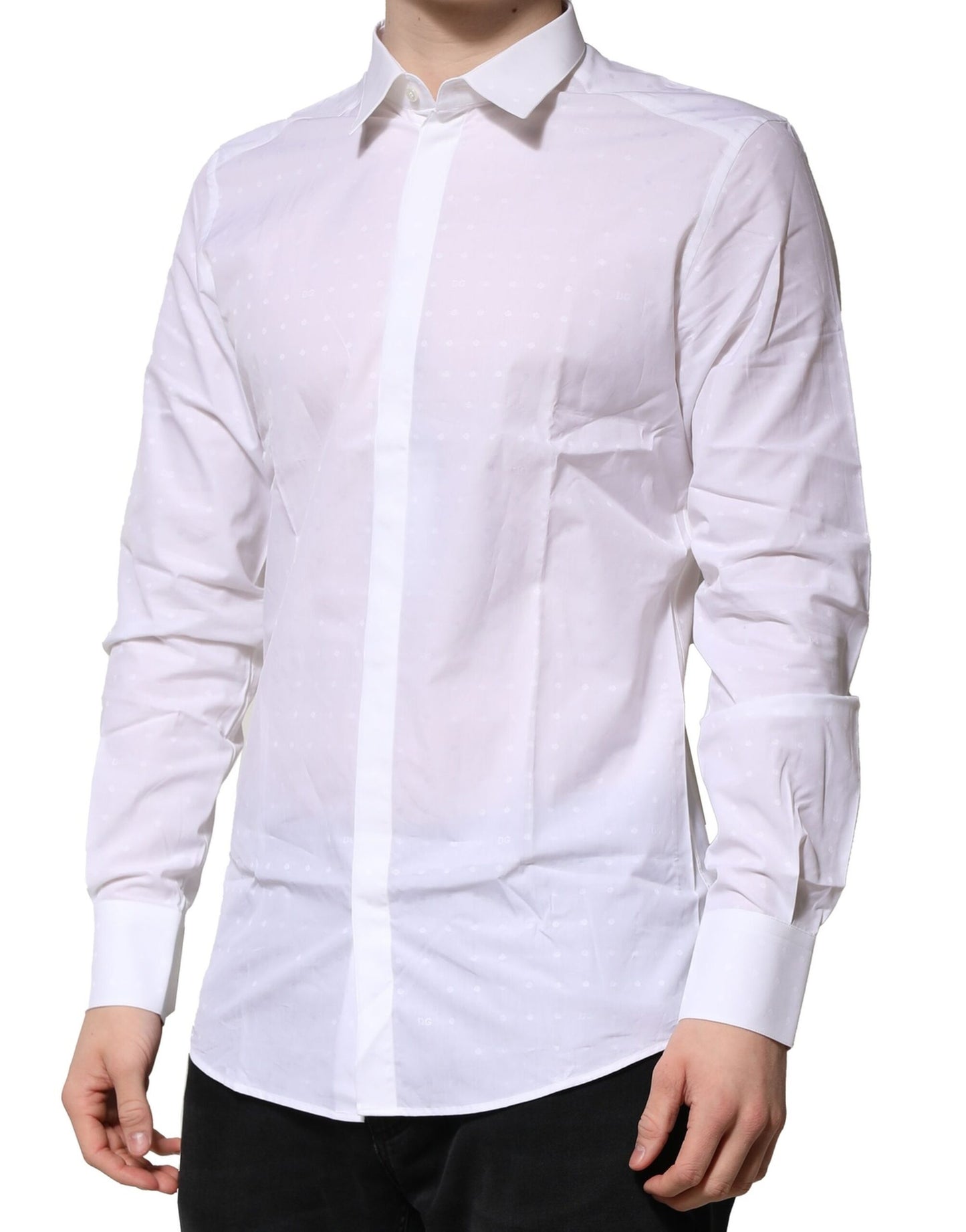Dolce & Gabbana White Cotton GOLD Long Sleeves Formal Shirt
