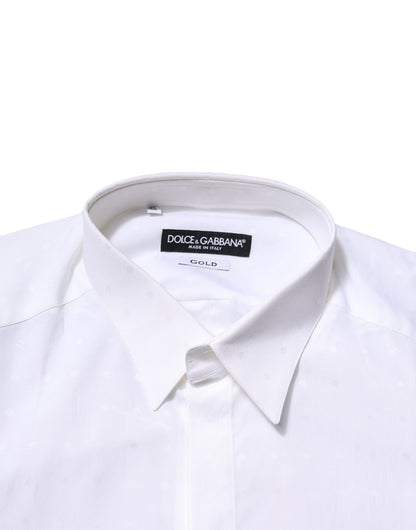 Dolce & Gabbana White Cotton GOLD Long Sleeves Formal Shirt