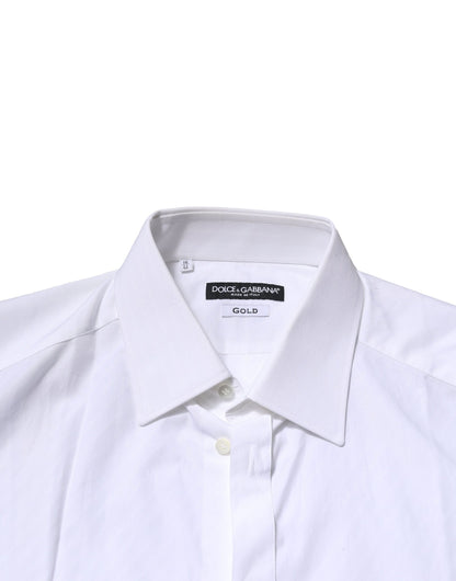 Dolce & Gabbana White Cotton GOLD Long Sleeves Formal Shirt