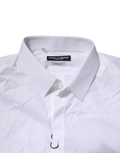 Dolce & Gabbana White Cotton GOLD Long Sleeves Formal Shirt