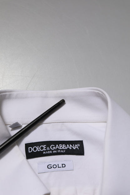 Dolce & Gabbana White GOLD Cotton Poplin Dress Formal Shirt
