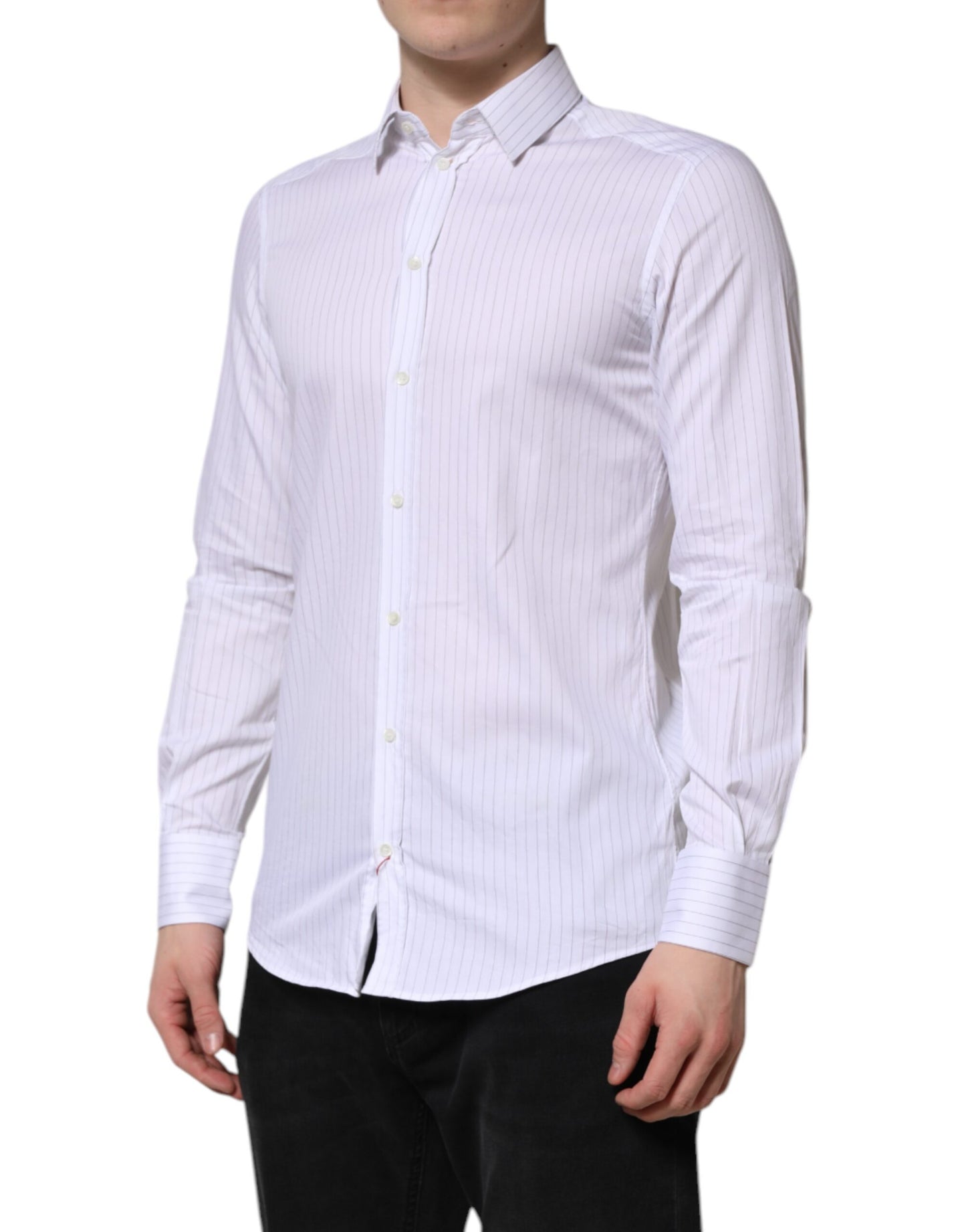 Dolce & Gabbana White Stripes Cotton Long Sleeve Formal Shirt