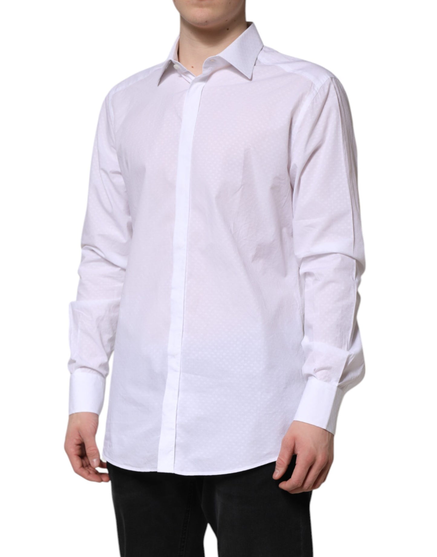 Dolce & Gabbana White GOLD Cotton Long Sleeves Formal Shirt