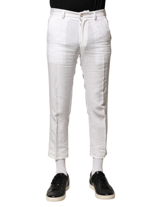 Dolce & Gabbana White Linen Mid Waist Cropped Pants