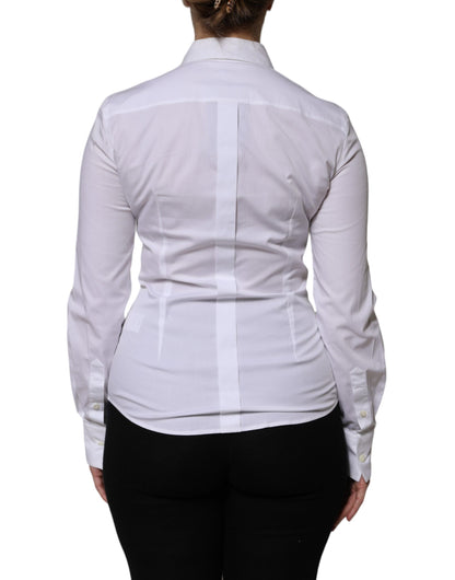 Dolce & Gabbana White Cotton Collared Long Sleeves Blouse Top