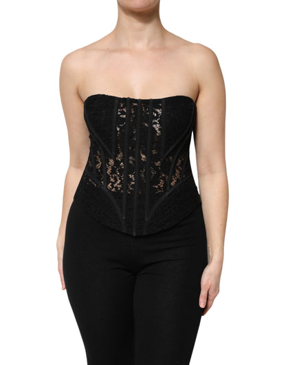 Dolce & Gabbana Black Cotton Floral Lace Corset Bustier Top
