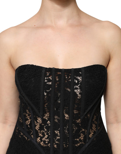 Dolce & Gabbana Black Cotton Floral Lace Corset Bustier Top