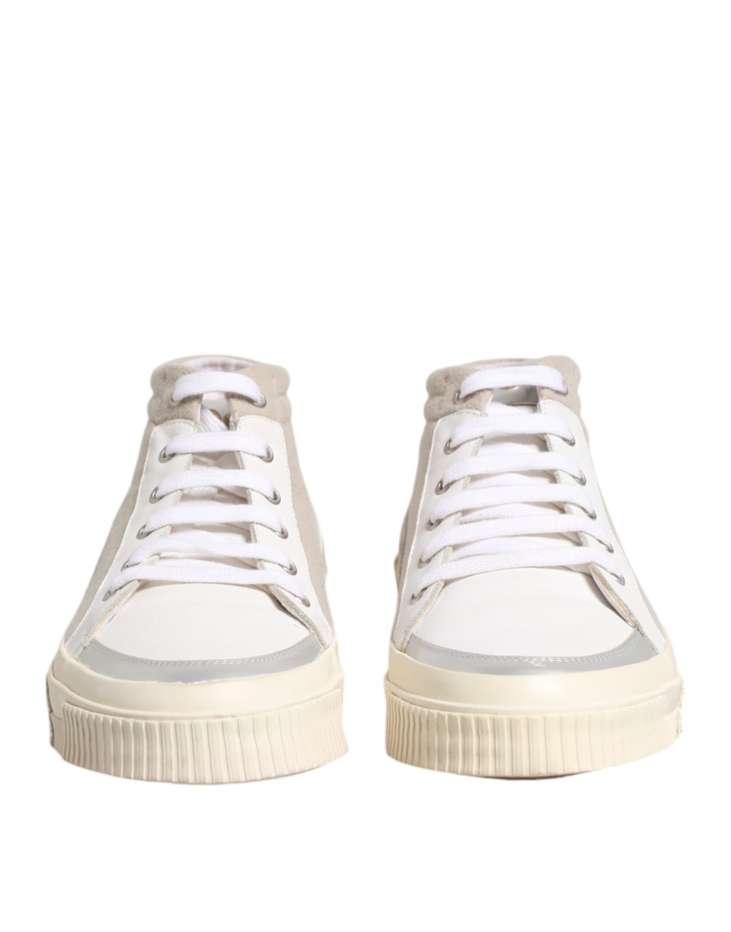 HIDE & JACK White Beige Lace Up Mid Top Casual Sneakers Shoes
