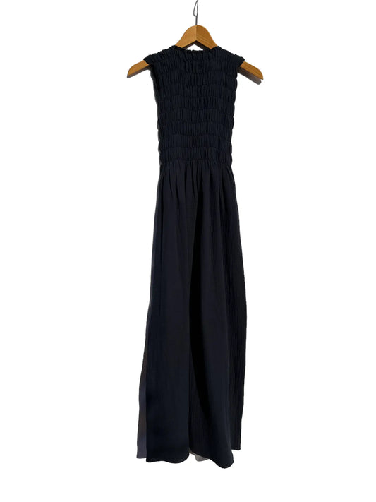735 Alber Gathered Dress in Organic Cotton Muslin   Black