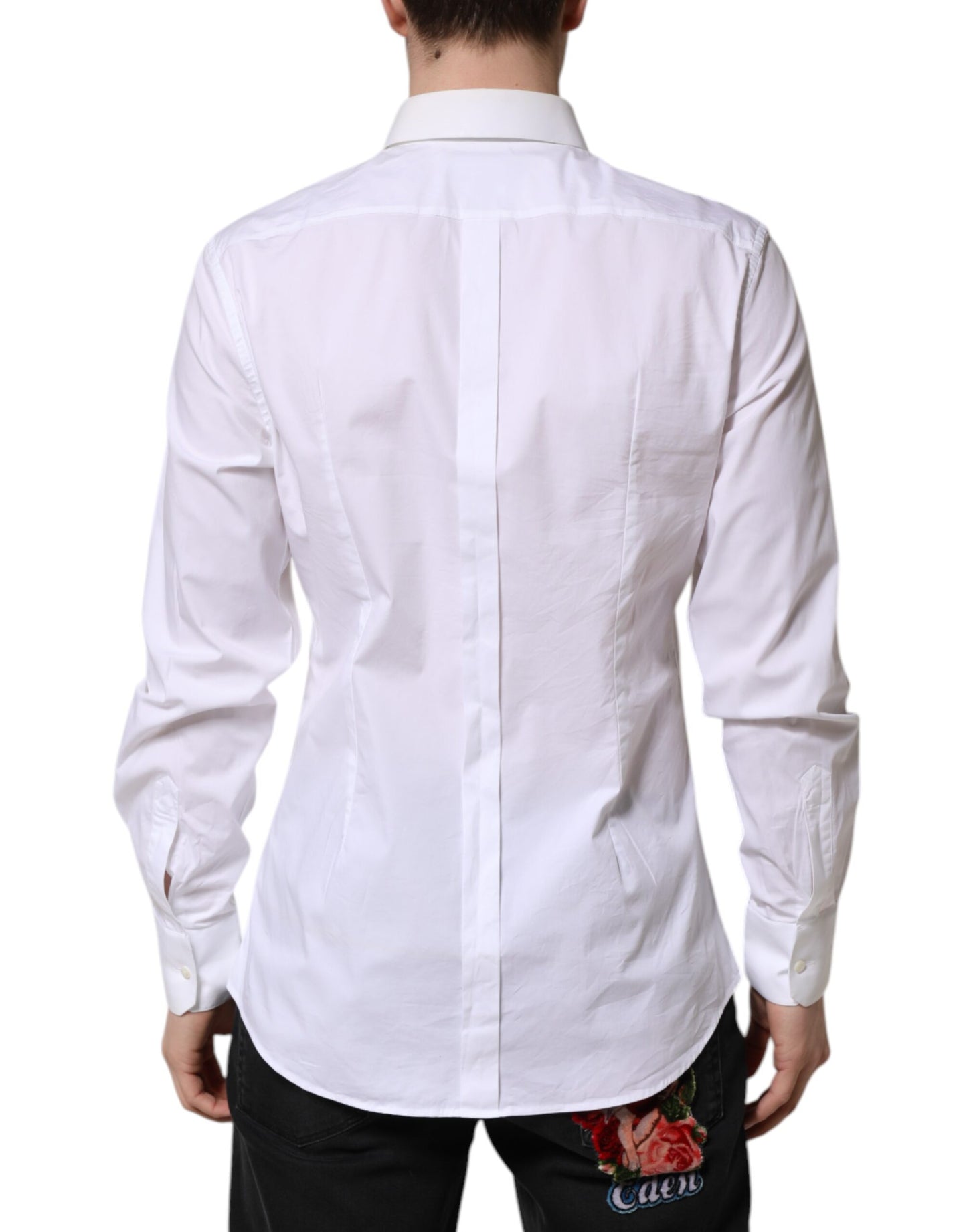 Dolce & Gabbana White Cotton GOLD Long Sleeves Dress Shirt