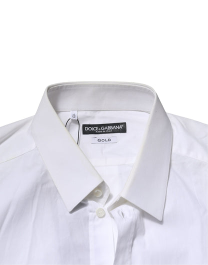 Dolce & Gabbana White Cotton GOLD Long Sleeves Dress Men Shirt