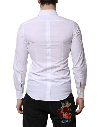 Dolce & Gabbana White Cotton GOLD Long Sleeves Men Dress Shirt