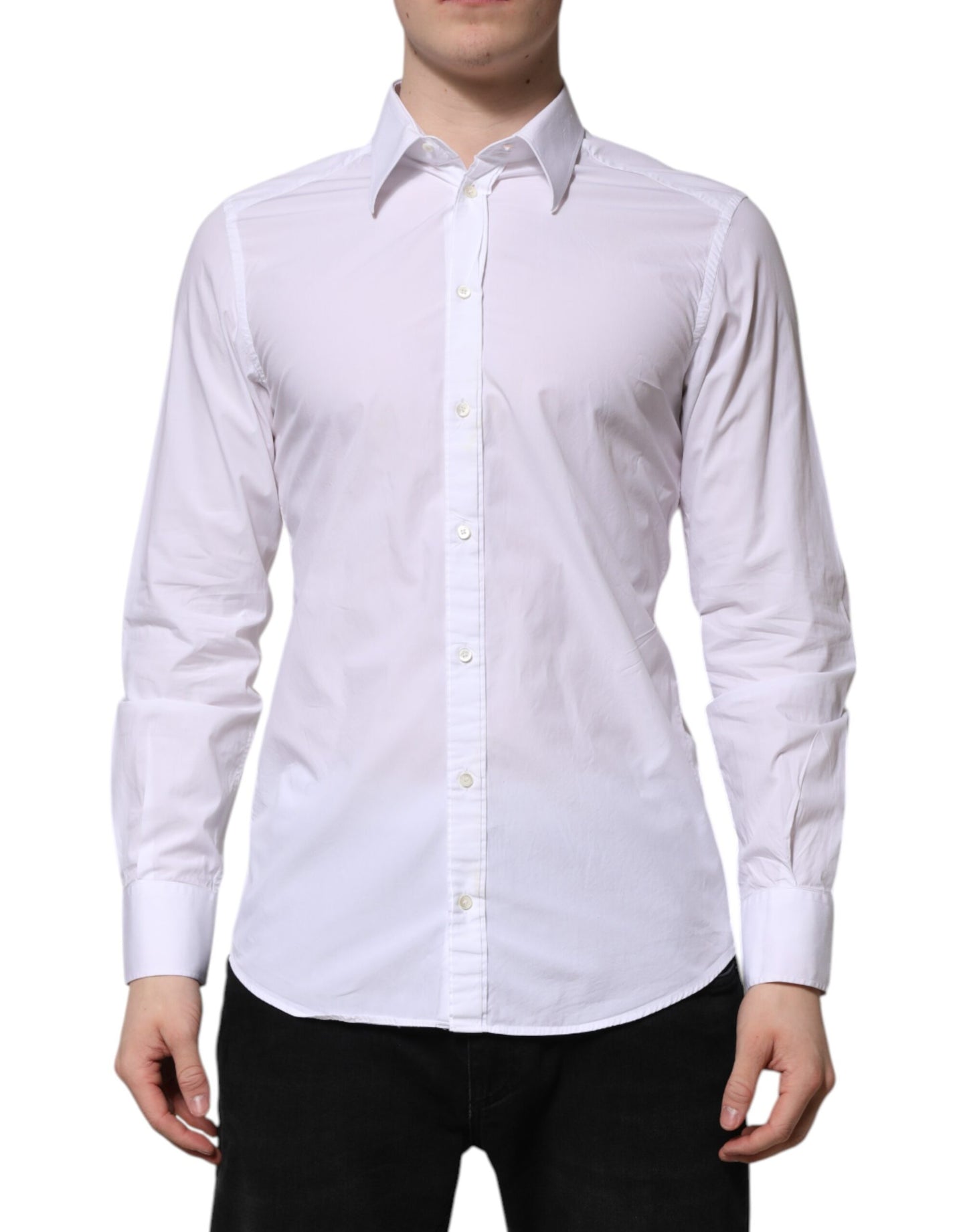 Dolce & Gabbana White Cotton GOLD Long Sleeves Dress Shirt