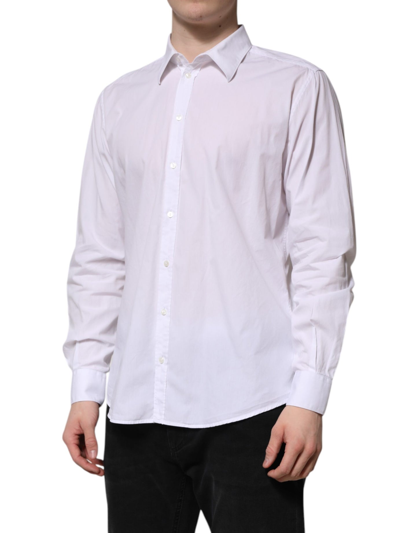 Dolce & Gabbana White Cotton STAFF Long Sleeves Dress Shirt
