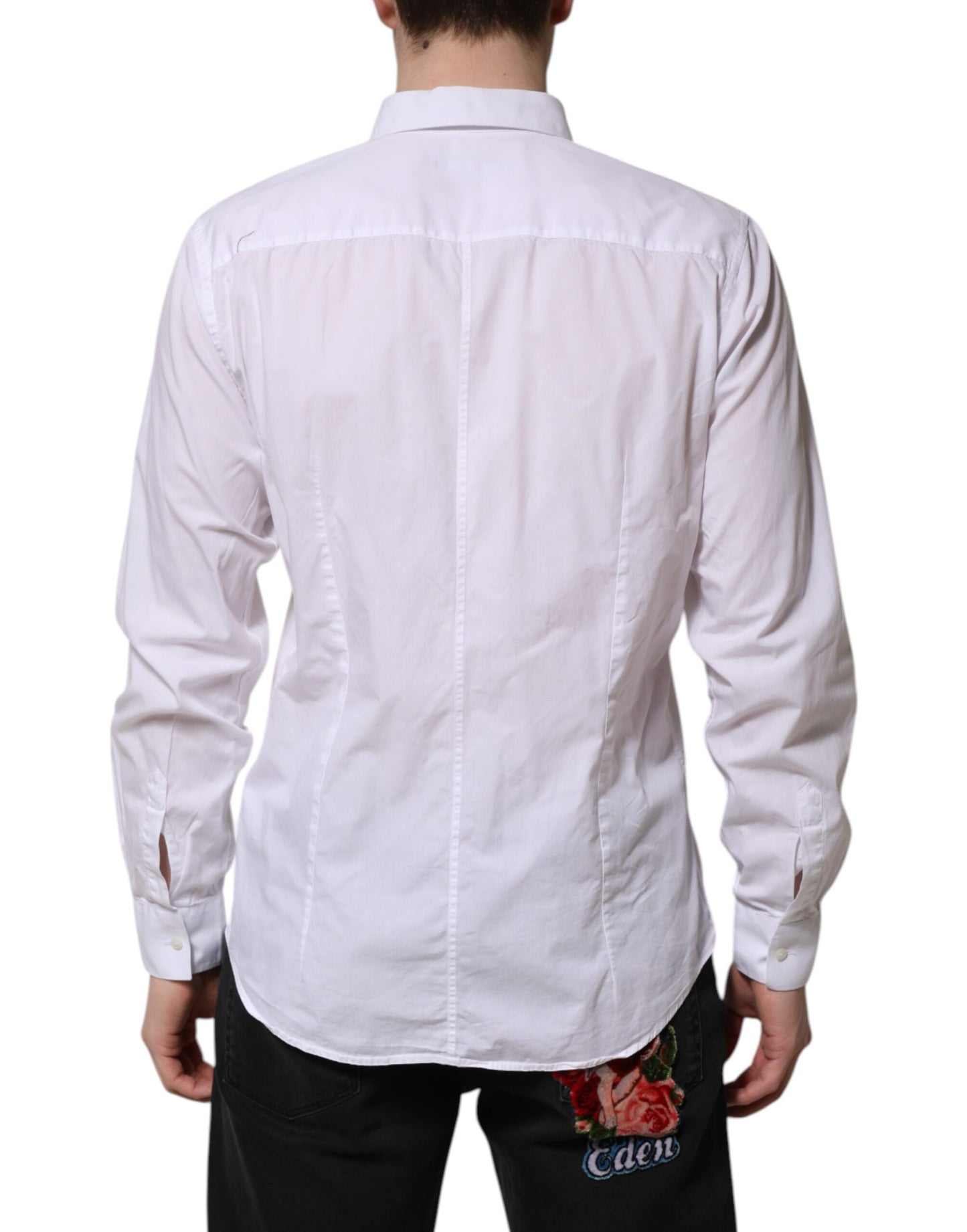 Dolce & Gabbana White Cotton STAFF Long Sleeves Formal Shirt