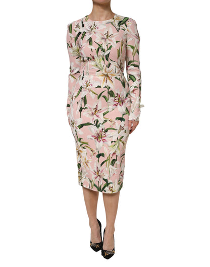 Dolce & Gabbana Pink Lily Viscose Sheath Stretch Midi Dress