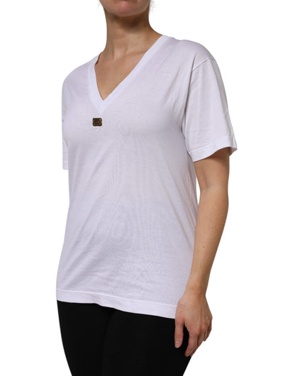 Dolce & Gabbana White Cotton Short Sleeve V-Neck Top T-shirt