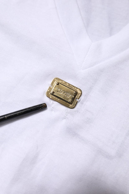Dolce & Gabbana White Cotton Short Sleeve V-Neck Top T-shirt