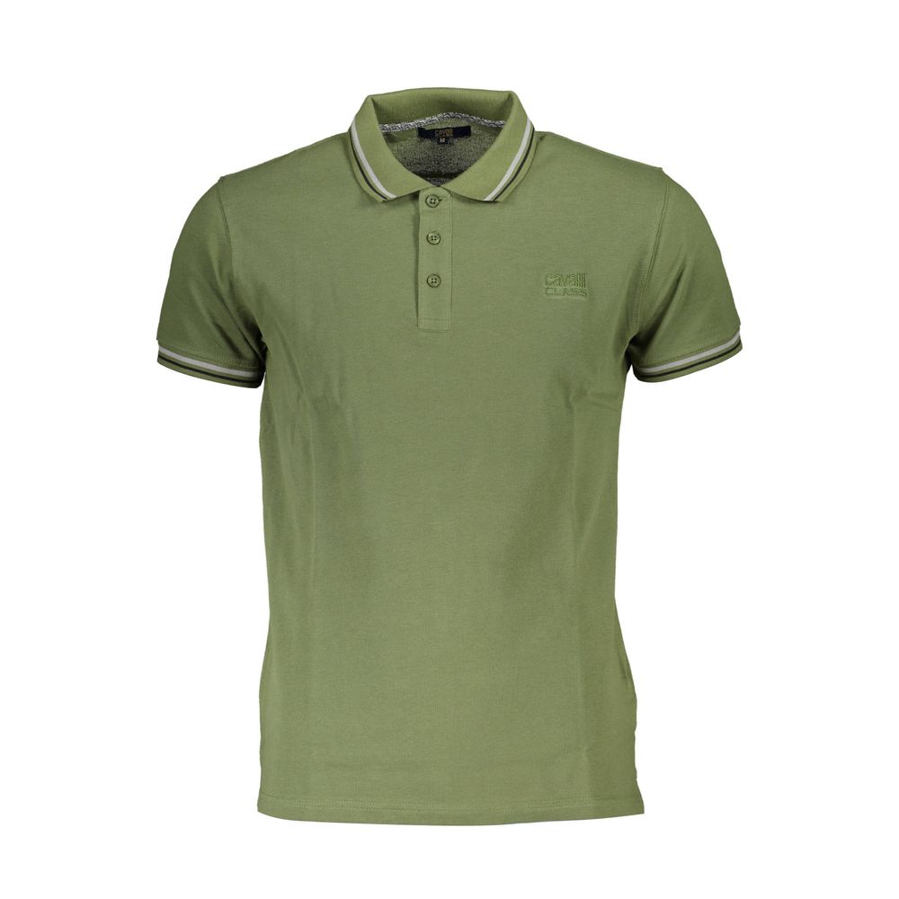 Cavalli Class Green Cotton Men Polo Shirt