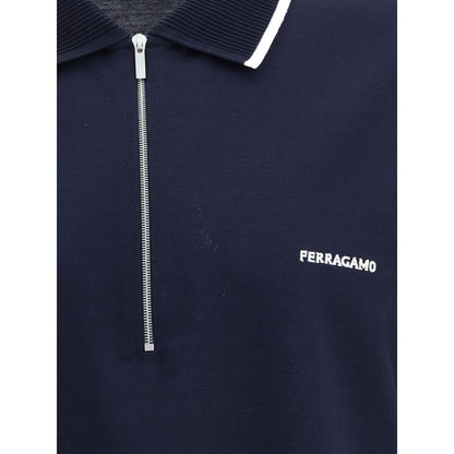 Ferragamo Blue Cotton Polo Shirt