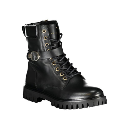 Tommy Hilfiger Black Leather Women Boot
