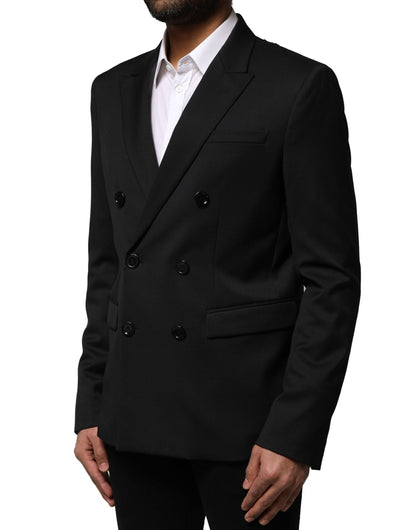 Emporio Armani Black Double Breasted Men Jacket Suit Blazer