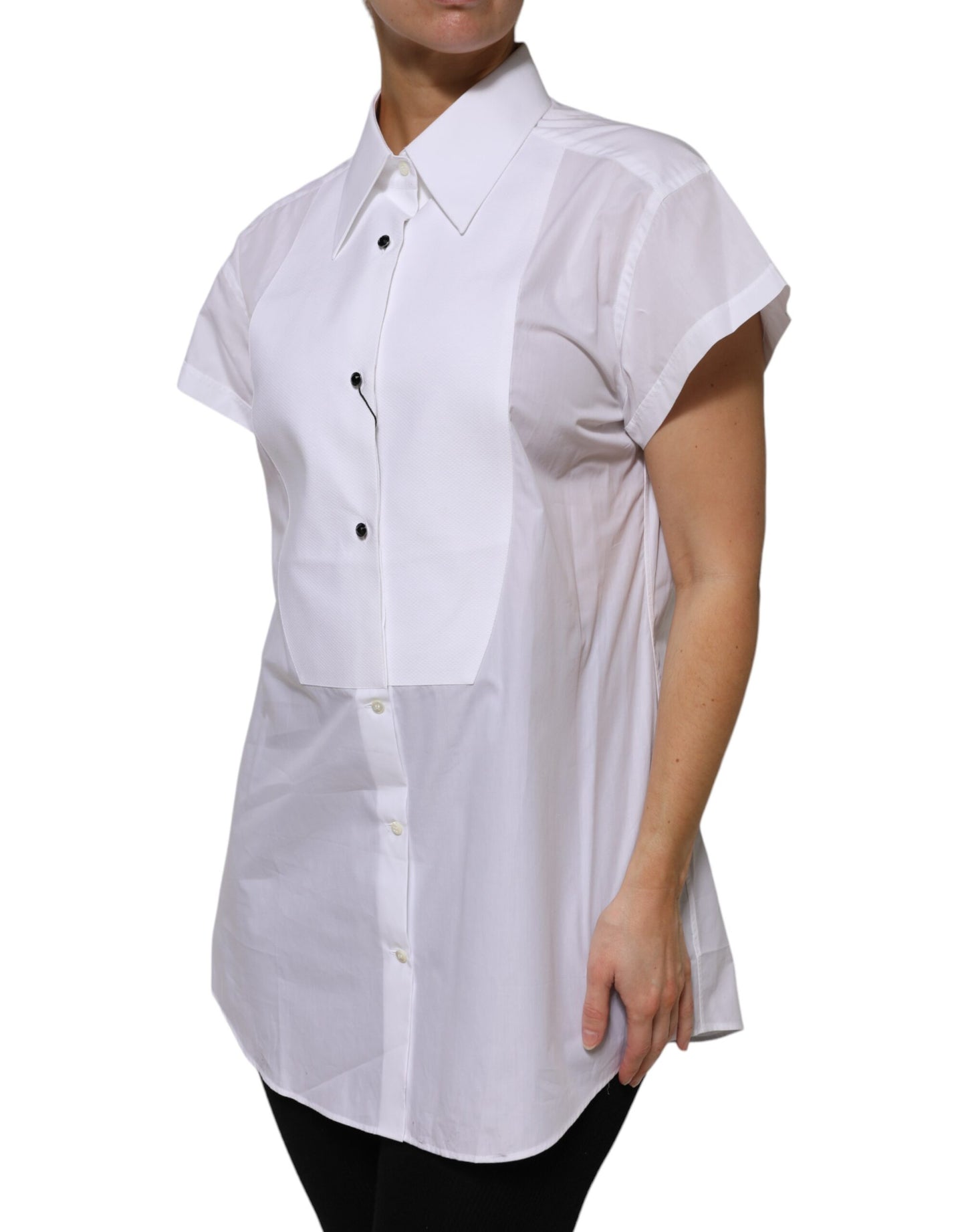 Dolce & Gabbana White Cotton Collared Short Sleeves Top