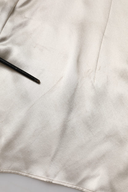 Dolce & Gabbana Beige Satin Silk Collared Long Sleeves Top