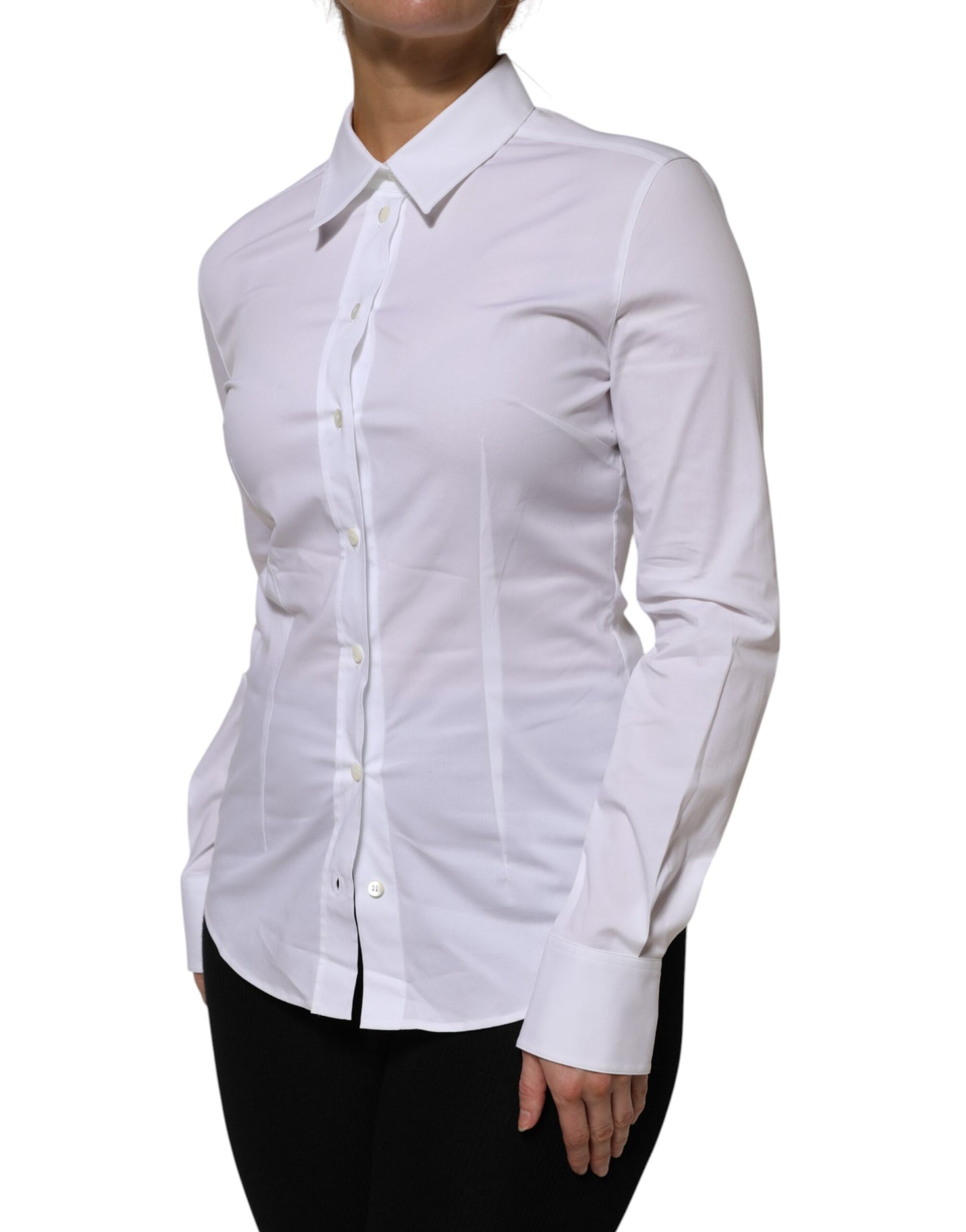 Dolce & Gabbana White Cotton Collared Long Sleeves Shirt Top