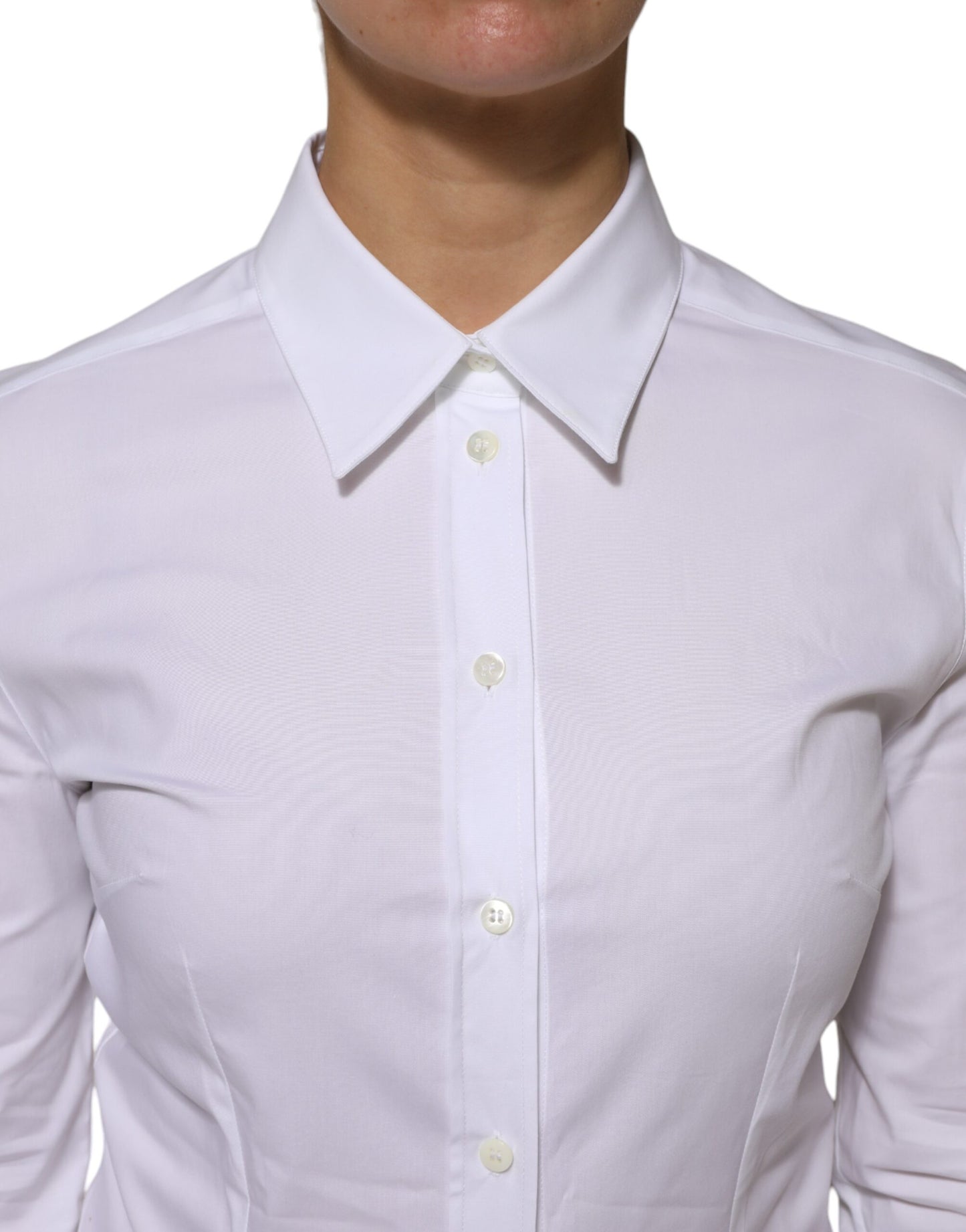 Dolce & Gabbana White Cotton Collared Long Sleeves Shirt Top