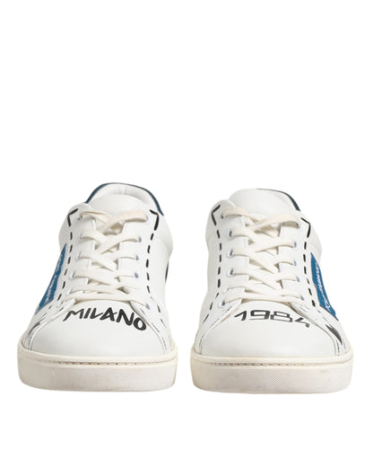 Dolce & Gabbana White Leather Printed Low Top Sneakers Shoes