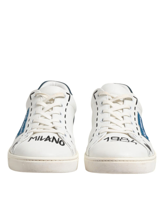 Dolce & Gabbana White Leather Printed Low Top Sneakers Shoes