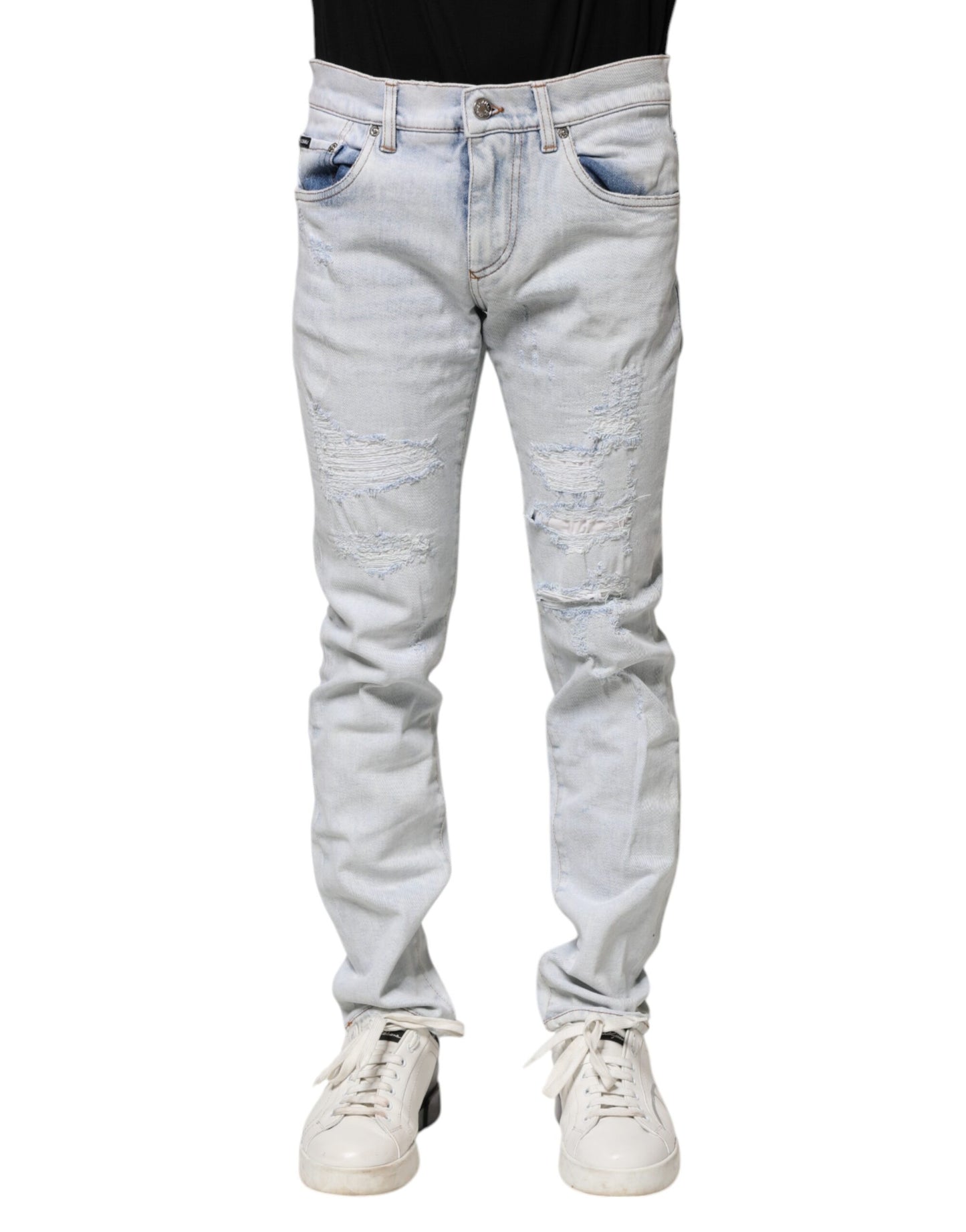 Dolce & Gabbana Light Blue Tattered Skinny Denim Jeans