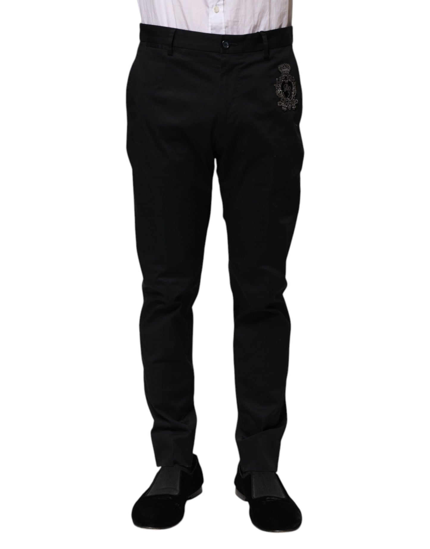 Dolce & Gabbana Dark Blue Logo Cotton Dress Pants