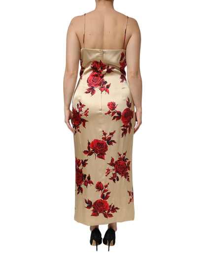 Dolce & Gabbana Beige Floral Spaghetti Strap Sheath Dress