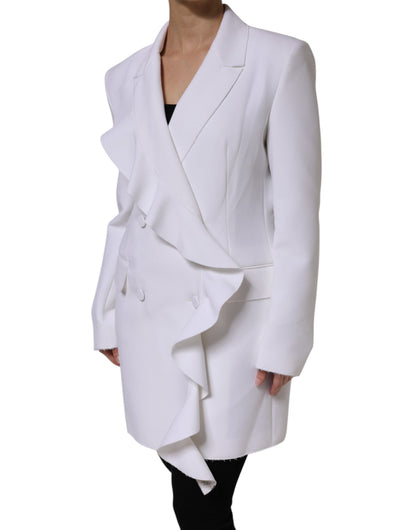 MSGM White Polyester Long Sleeves Ruffled Wrap Jacket