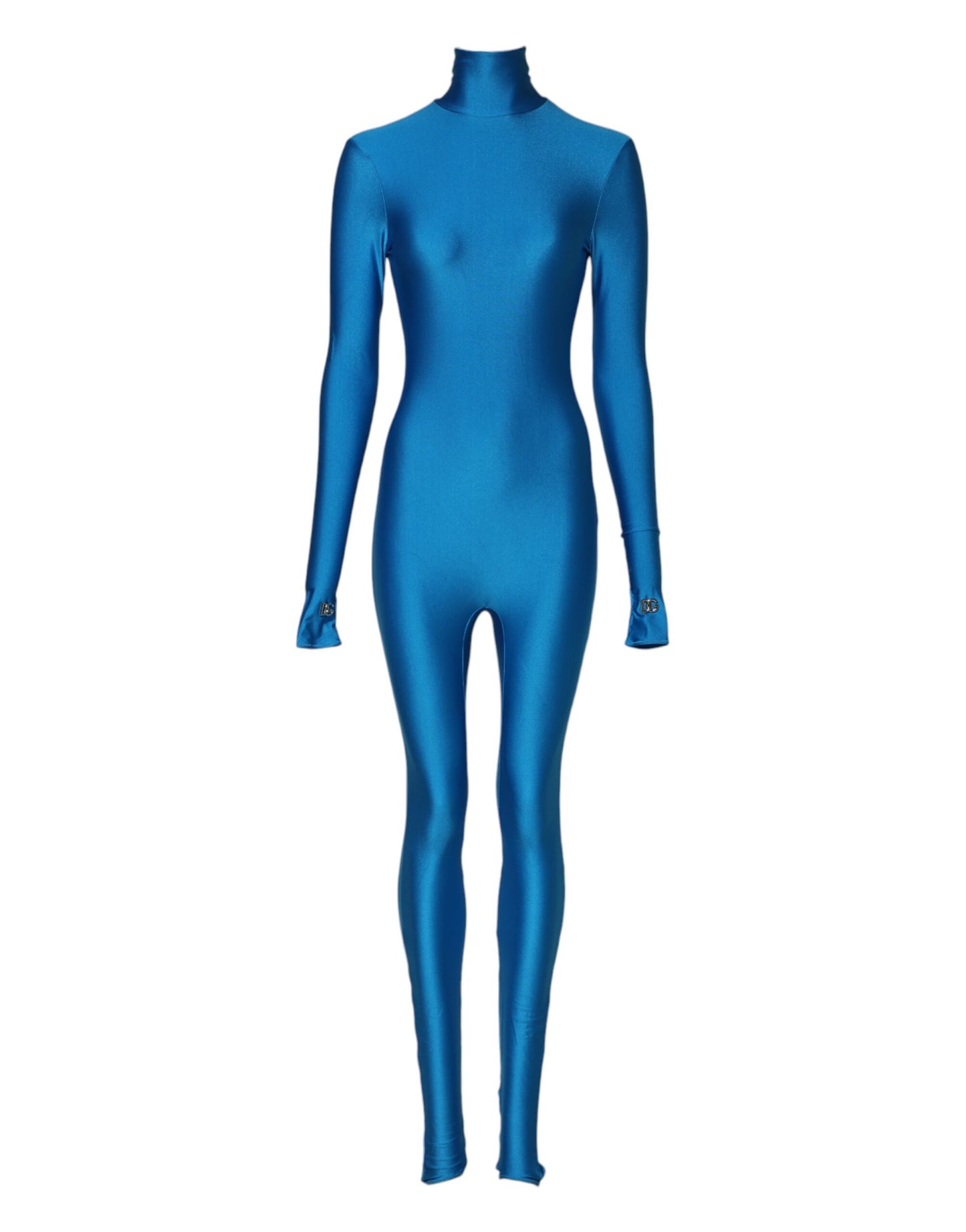 Dolce & Gabbana Blue Nylon Turtleneck Bodycon Jumpsuit Dress