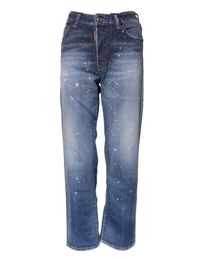 Dsquared² Blue Washed Cotton Mid Waist Straight Jeans