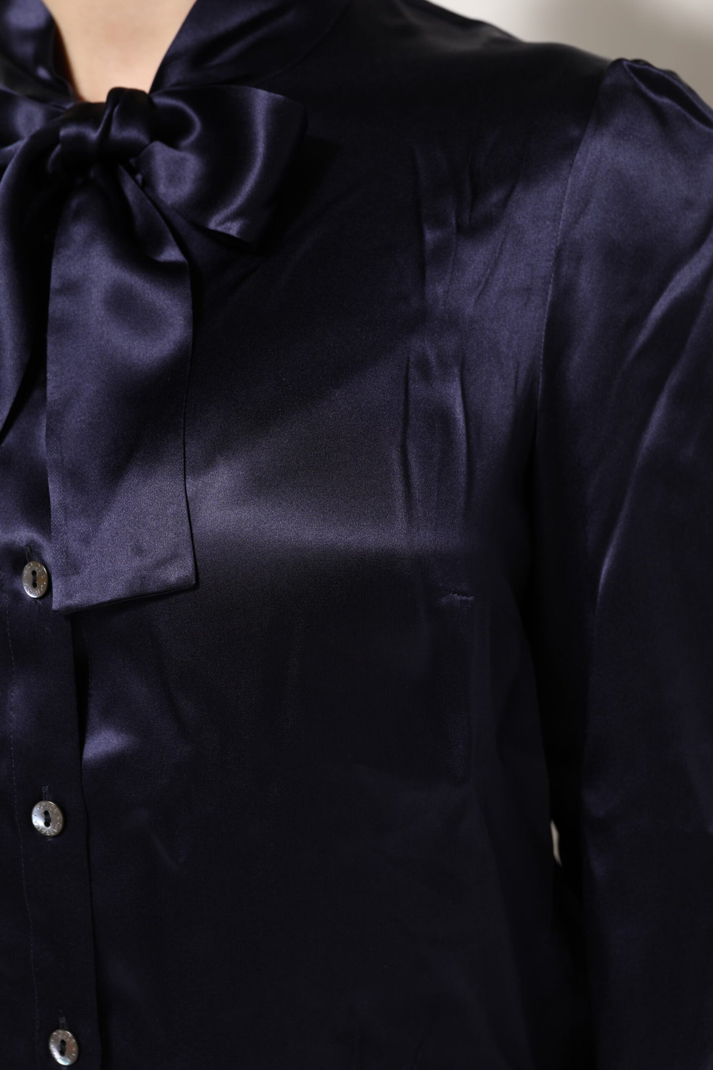 Dolce & Gabbana Dark Purple Silk Ascot Collared Blouse Top