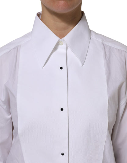 Dolce & Gabbana White Cotton Long Sleeves Collared Top Shirt