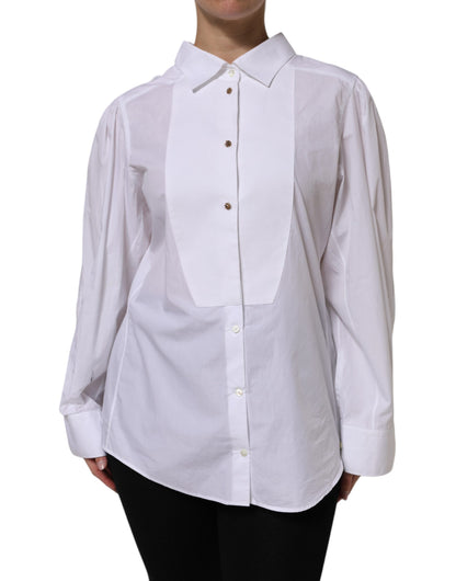 Dolce & Gabbana White Cotton Long Sleeves Formal Top Shirt
