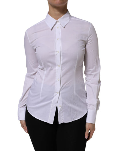Dolce & Gabbana White Cotton Collared Long Sleeves Top Shirt