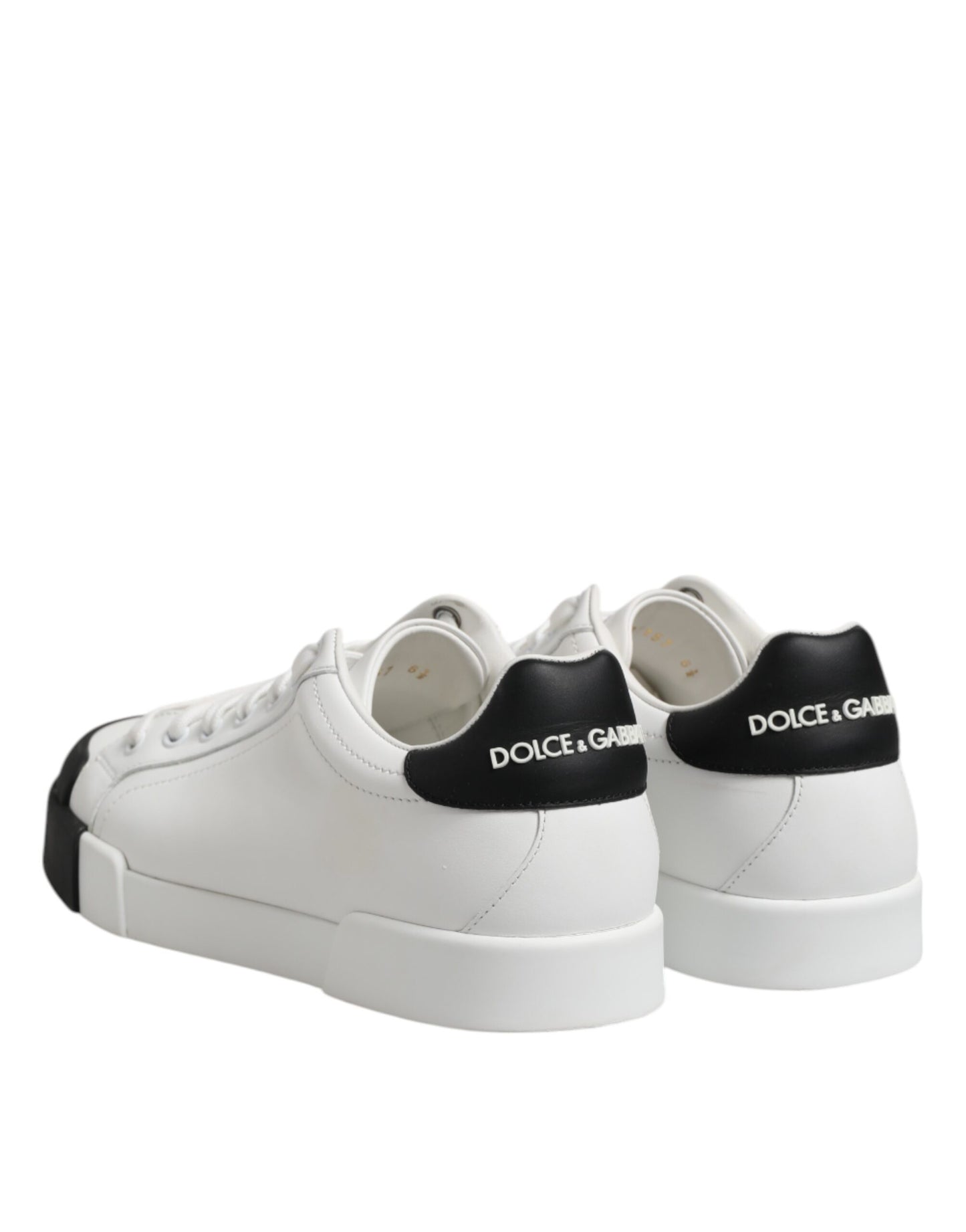 Dolce & Gabbana White Black Logo Leather Lace Up Sneakers Shoes